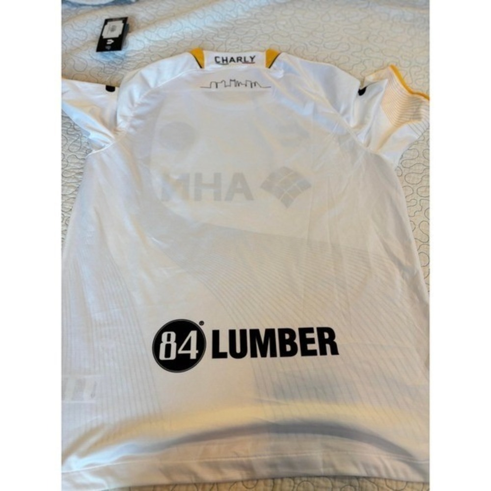 Charly Soccer Jersey Adult‎ G/L White Yellow AHN 84 Lumber New Tag - Picture 6 of 7